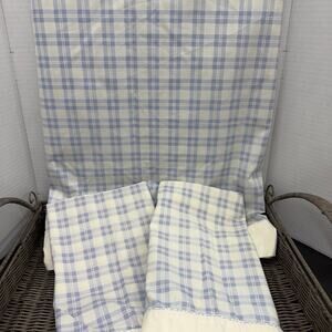 Vintage Laura Ashley Full  Flat Sheet Standard Pillowcases Blue & White Plaid